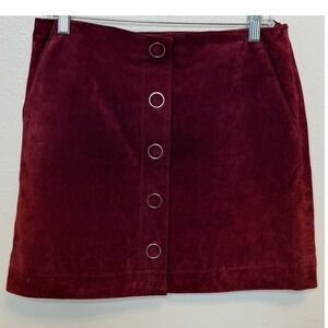MNG Leather Burgundy Suede Button Front Mini Skirt Sz Med Y2K